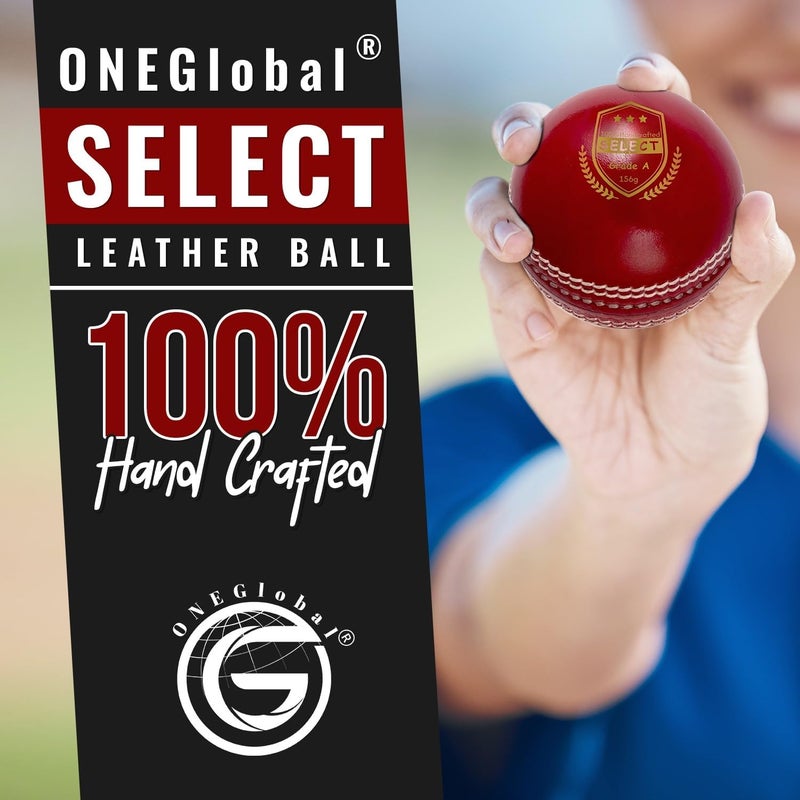 ONEGlobal Select Leather Cricket Ball | 100% Handcrafted, 156g - 5.5oz, 4-Piece Construction | Ideal for T20, Net Practice, Training etc. - Image 3